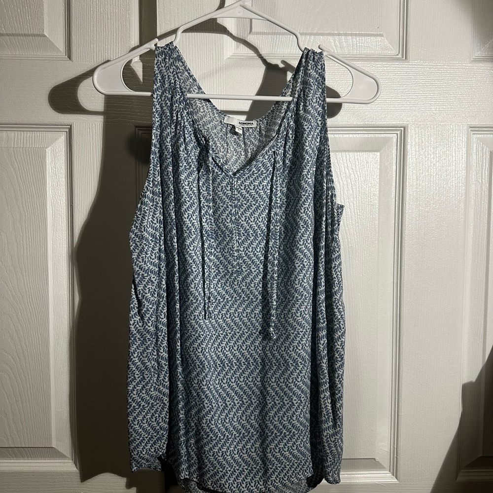 Blue Patterned Sleeveless Top